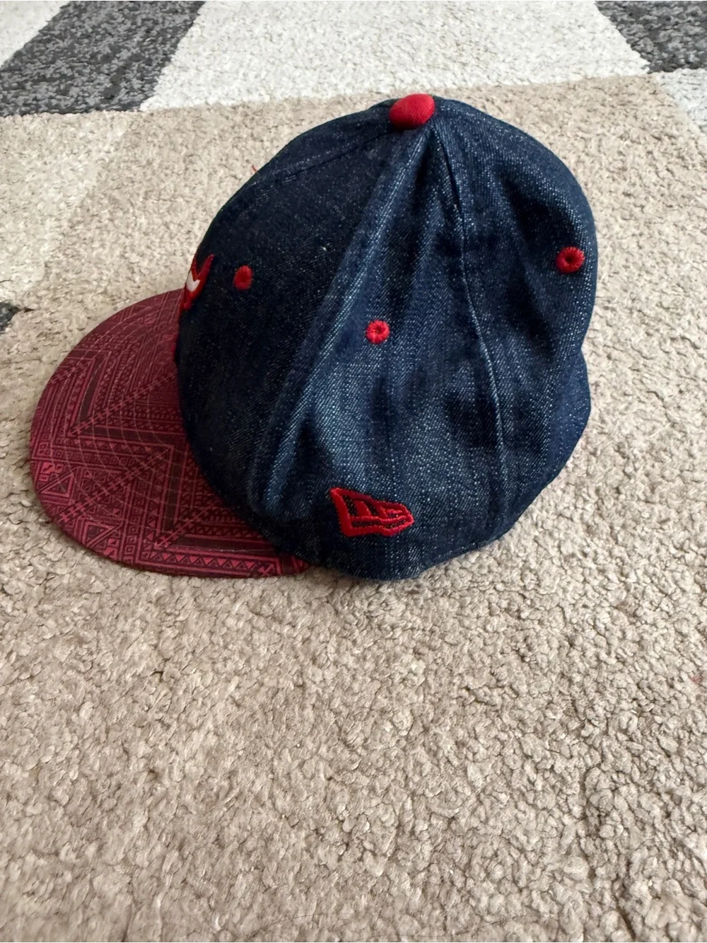 New Era Chicago Bulls Denim Snapback Youth Hat with Red Patterned Brim
